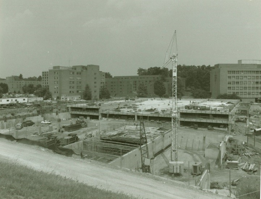Construction of the thermal storage tank beneath Leavey Center.