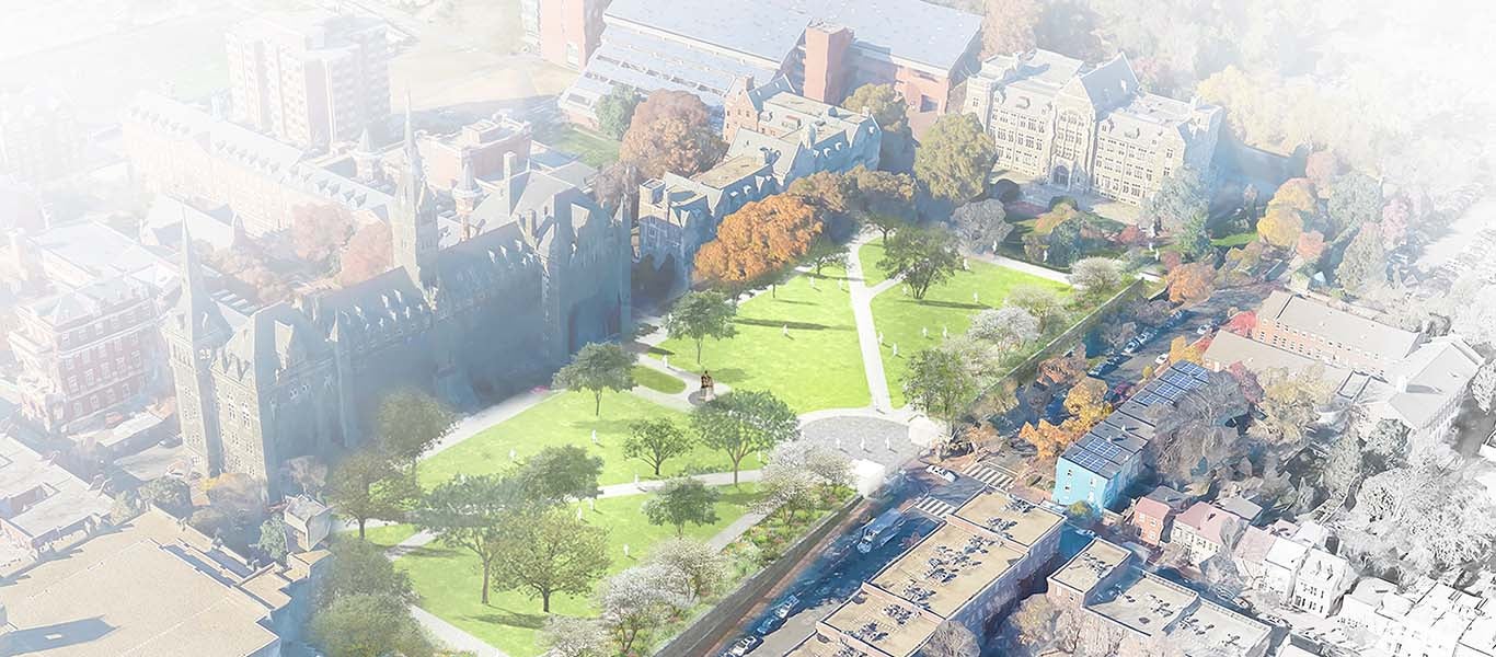 Campus green aerial rendering