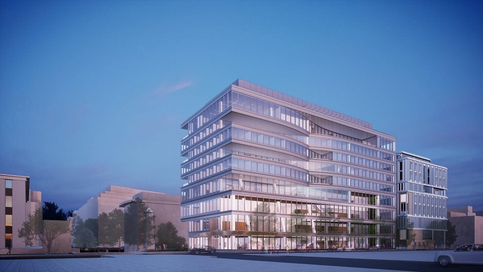 Architectural rendering of the new building to be constructed on the Georgetown Law campus.