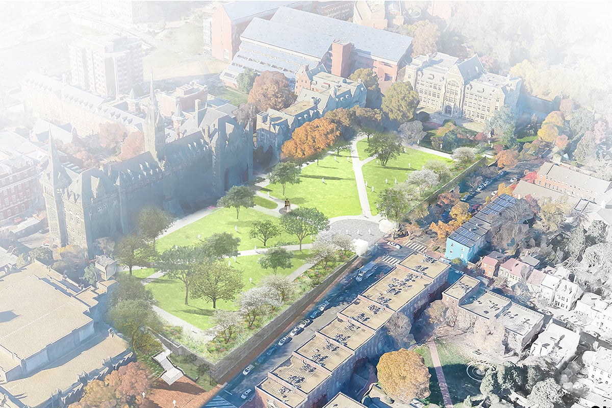 Ariel view of east campus Healy-Copley Lawn