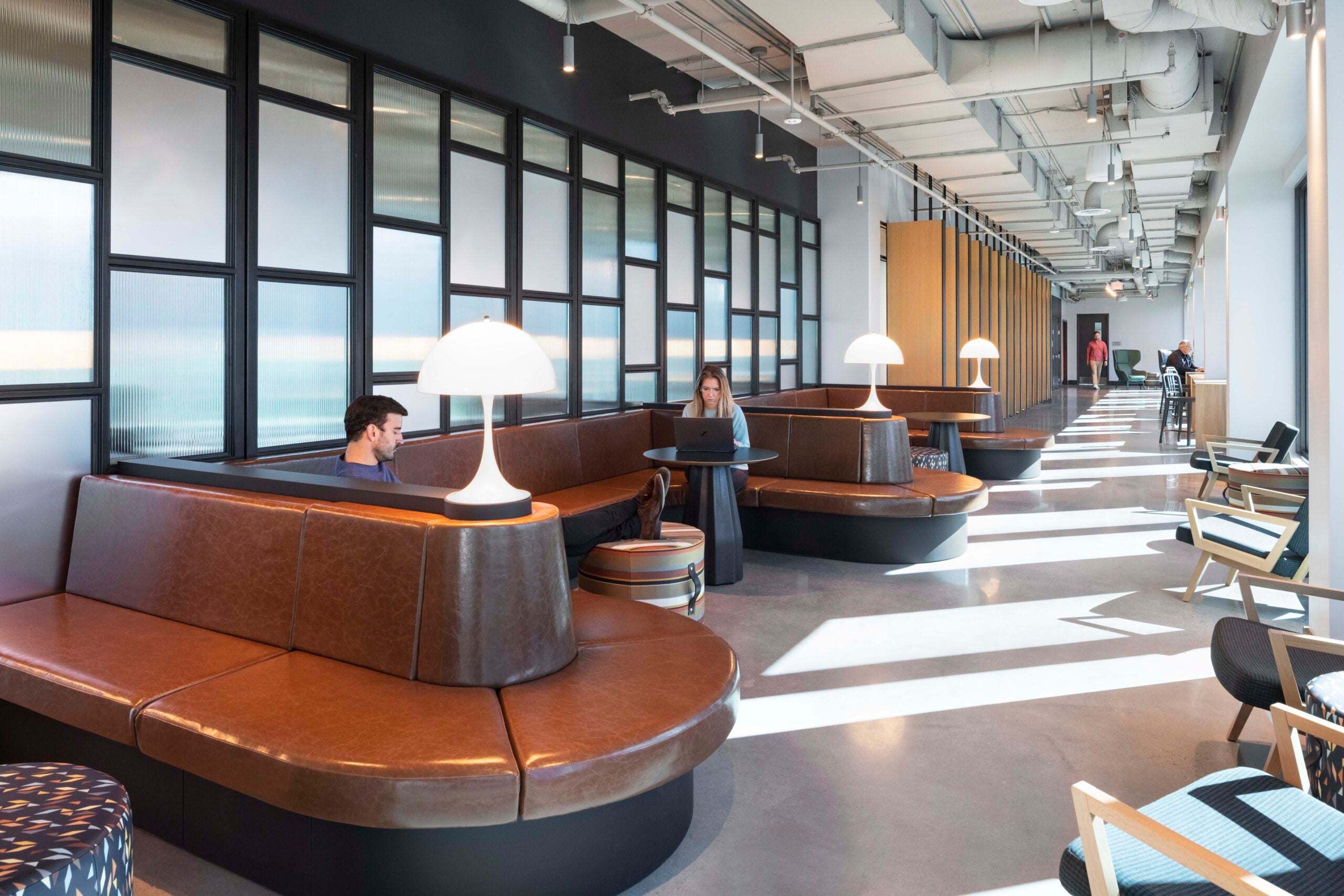 Interior lounge with booth style seating