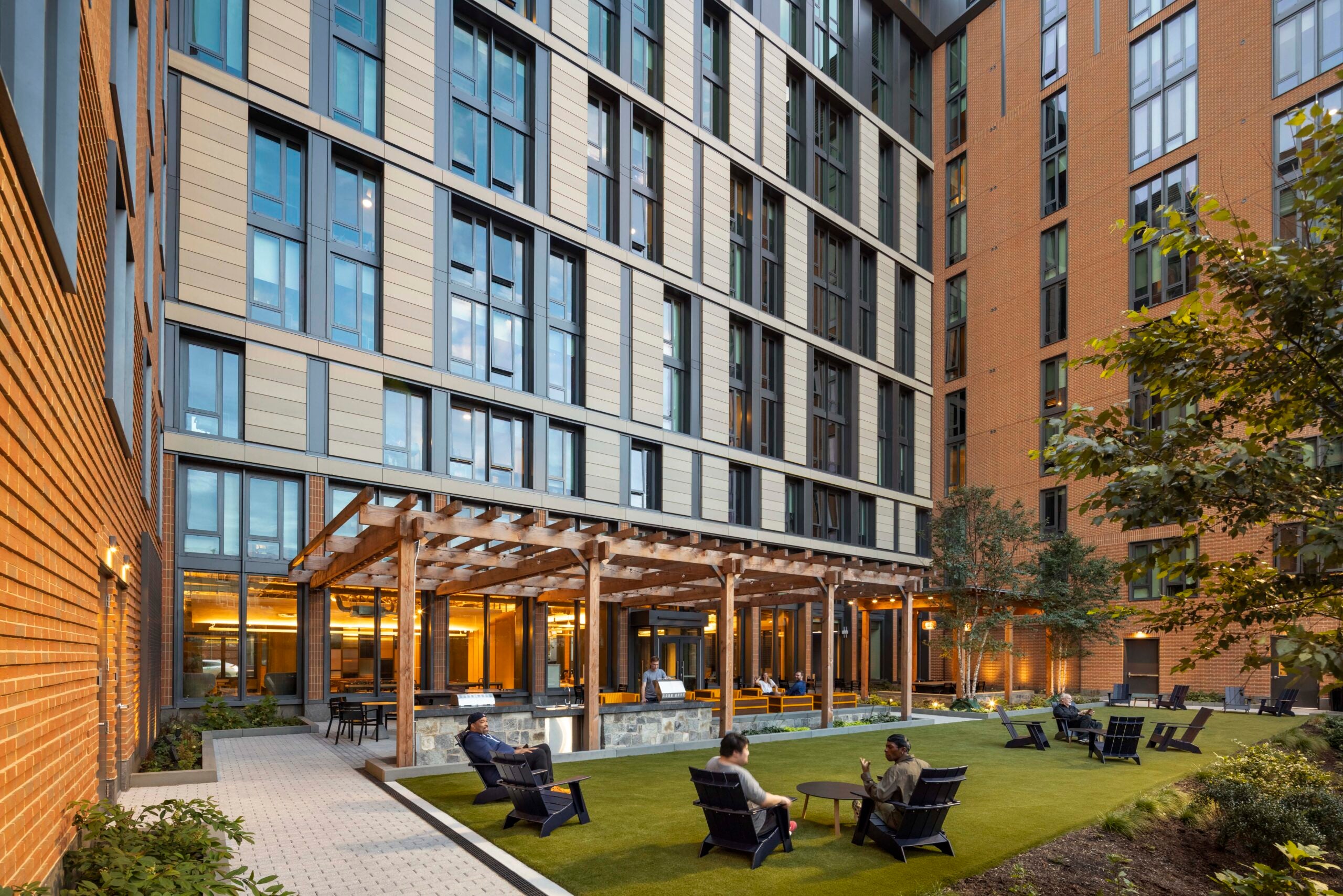 exterior patio with people sitting