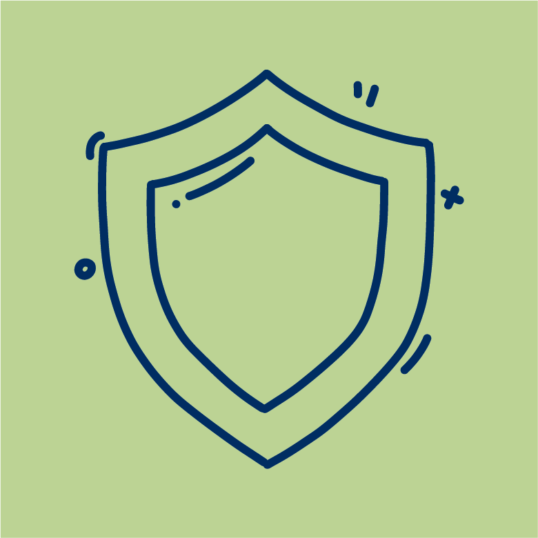 blue line icon of a safety badge on light green background