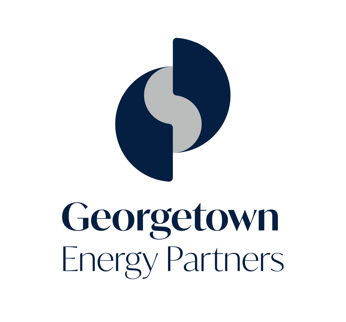 Logo featuring grey circle and blue accents
