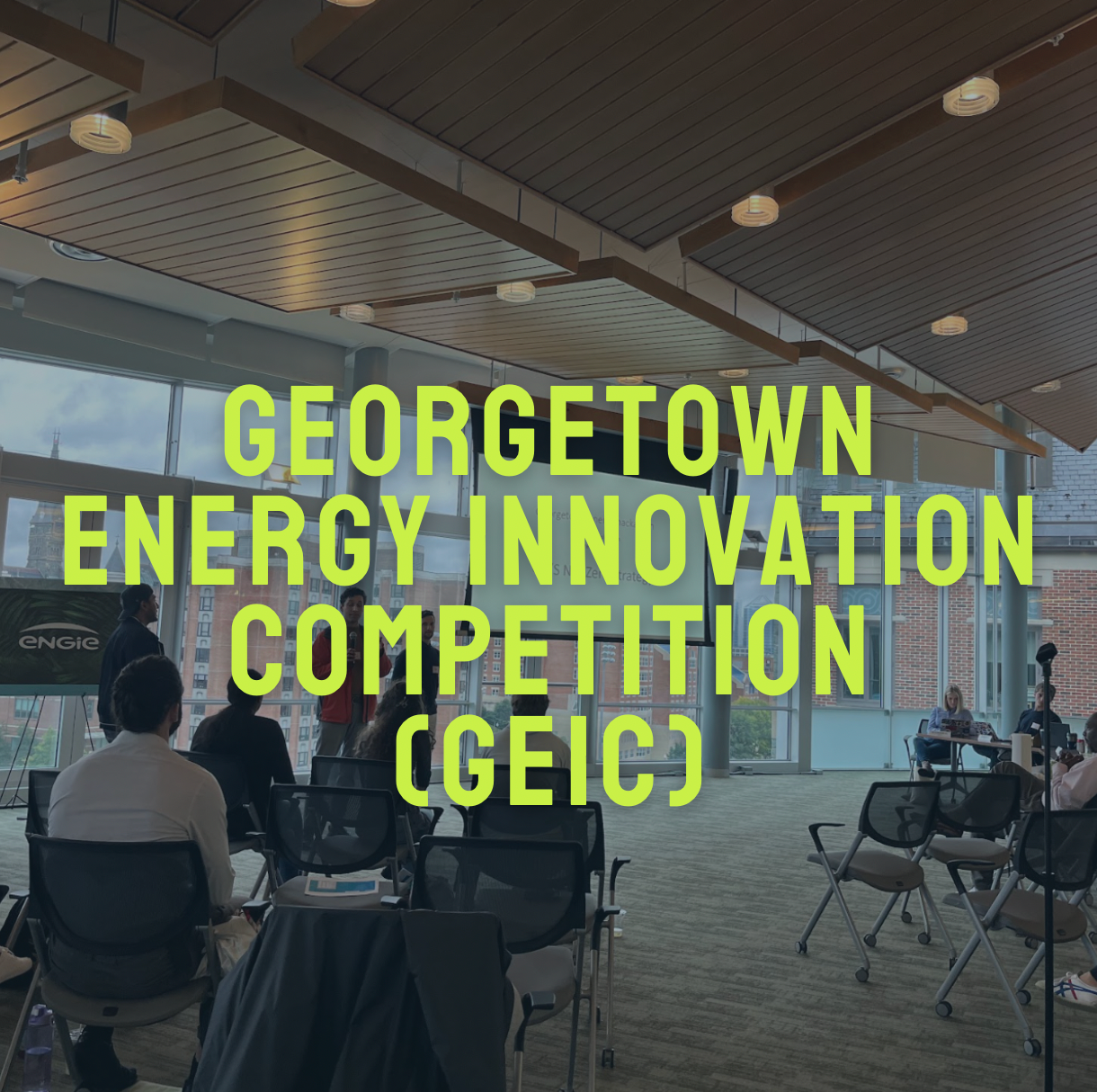 class room of students with Georgetown Energy Innovation competition overlayed