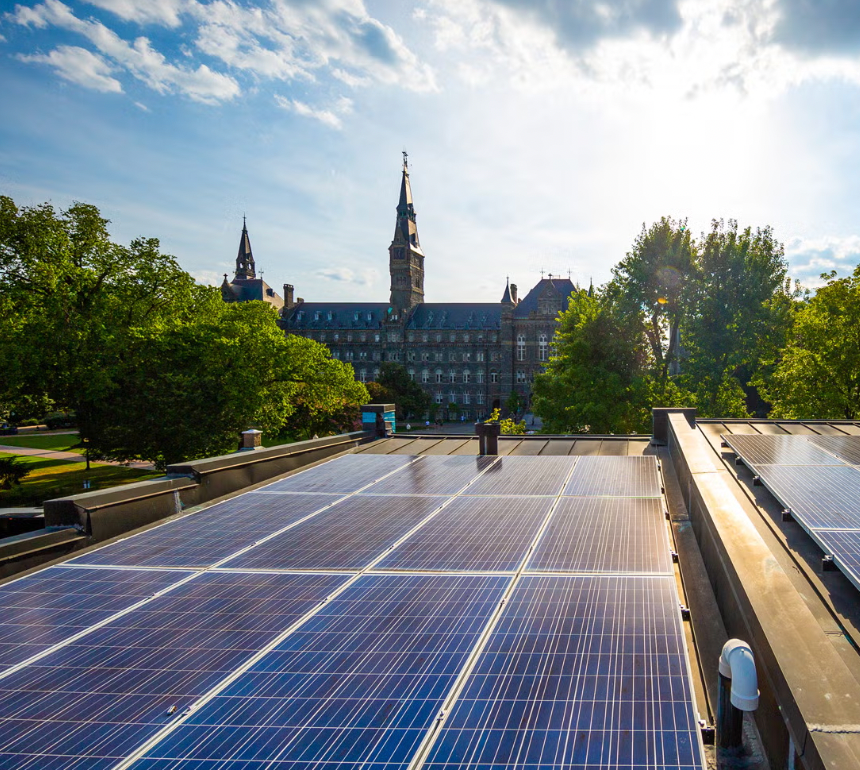 Solar panel array on a building roof